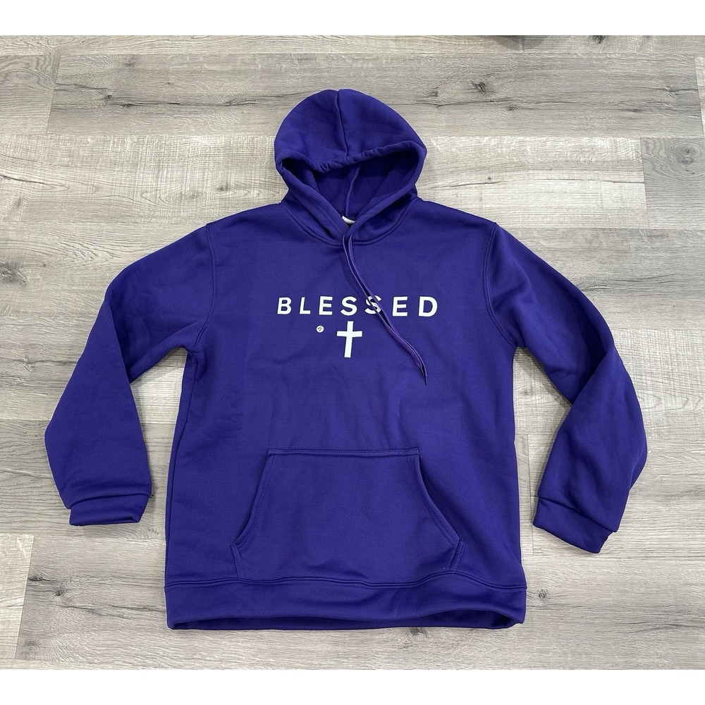 Women's Purple Religious Blessed Hoodie Medium NWOT Cotton Blend